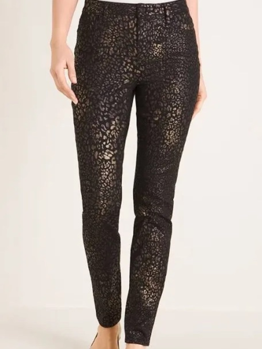 Chico's NWT Black & Bronze Animal Print Skinny Pants 8P